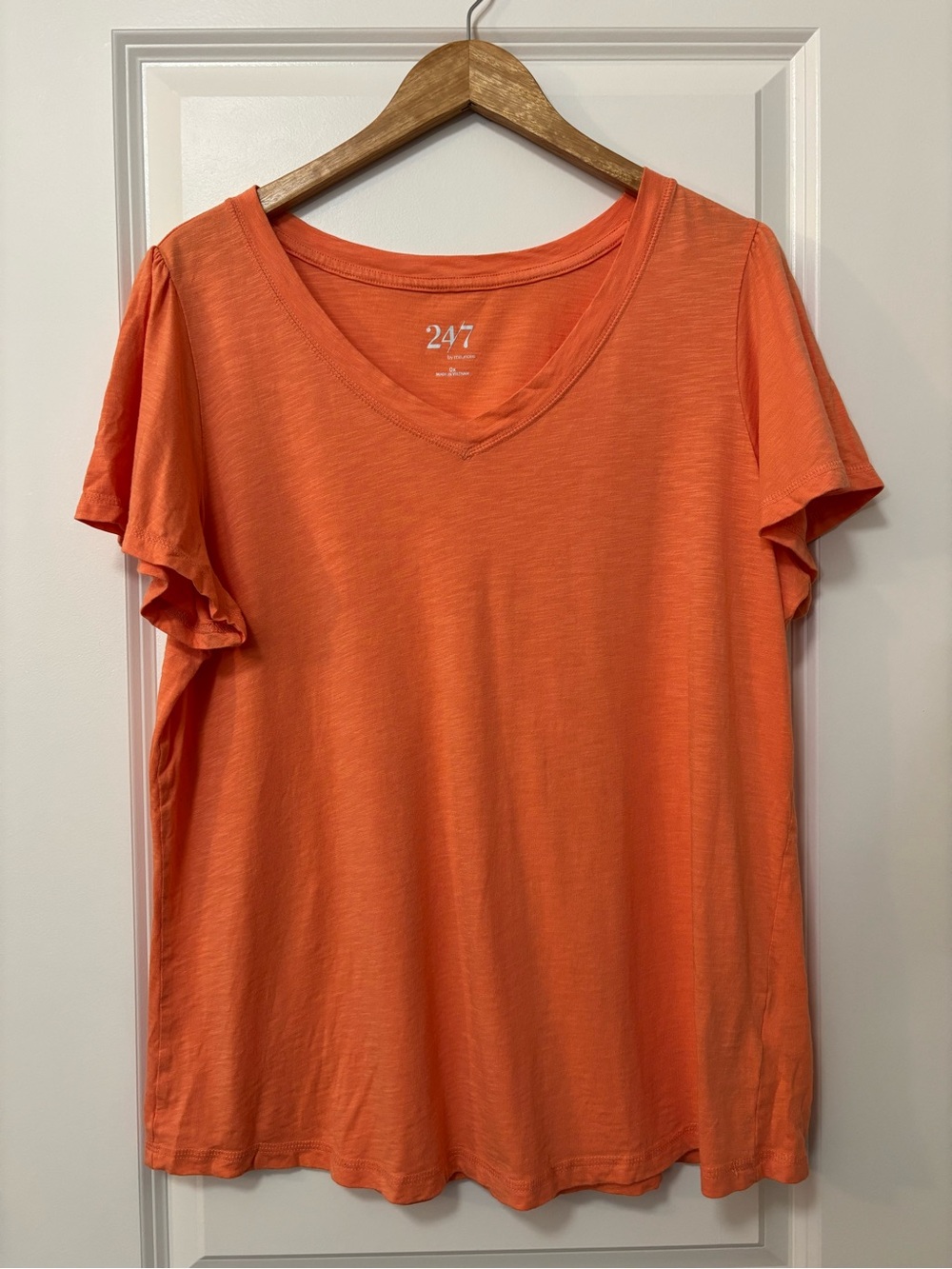 Maurices Coral Orange Flutter Sleeve V-Neck Tee Shirt, Size 0X